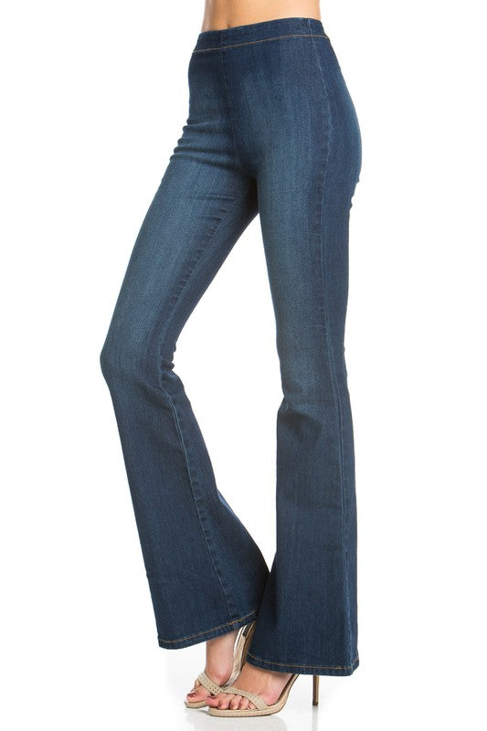 zipper back faded denim flare  jeans pants - lolaluxeshop