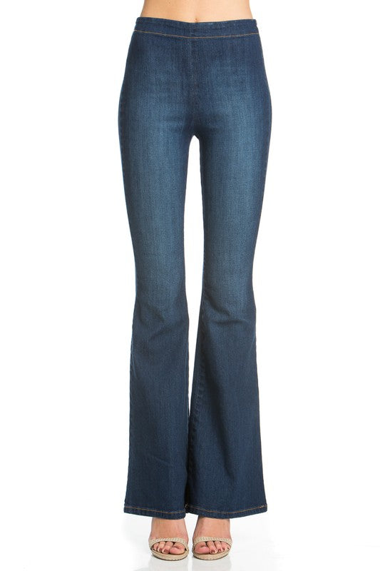 zipper back faded denim flare  jeans pants - lolaluxeshop