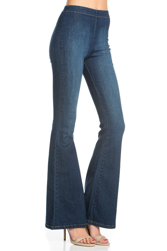 zipper back faded denim flare  jeans pants - lolaluxeshop