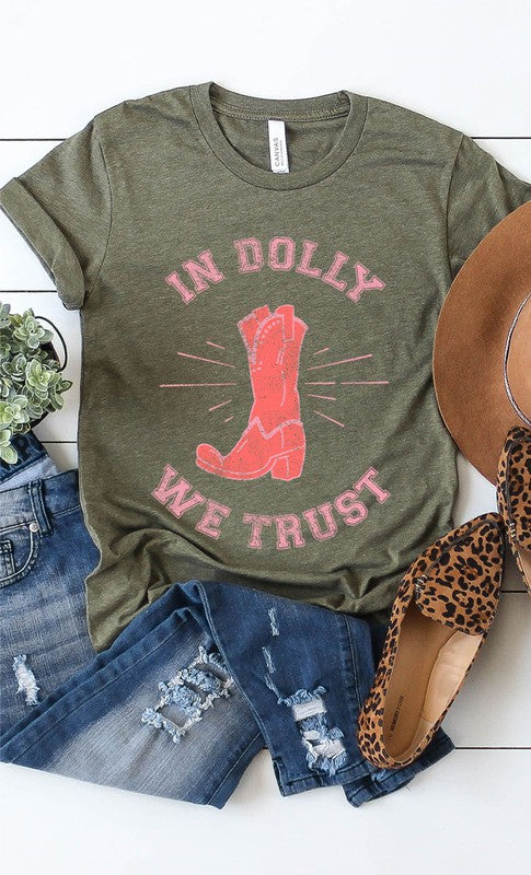 Retro In Dolly We Trust Boot Graphic Tee PLUS - lolaluxeshop