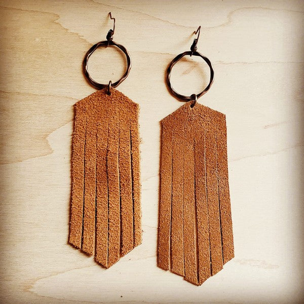 Suede Leather Fringe Earrings Tan - lolaluxeshop