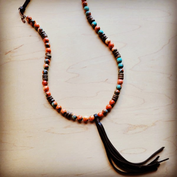 Multi Colored Turquoise Necklace with Wood - lolaluxeshop