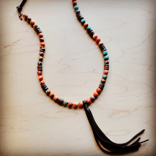 Multi Colored Turquoise Necklace with Wood - lolaluxeshop