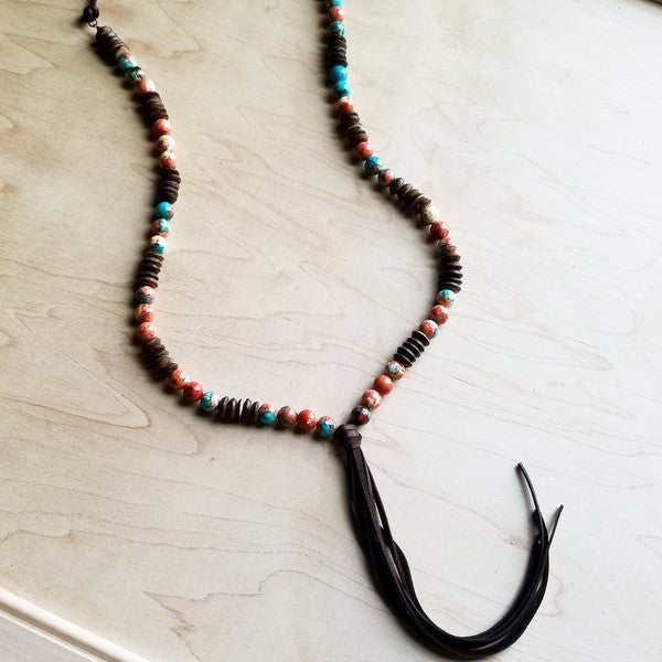 Multi Colored Turquoise Necklace with Wood - lolaluxeshop