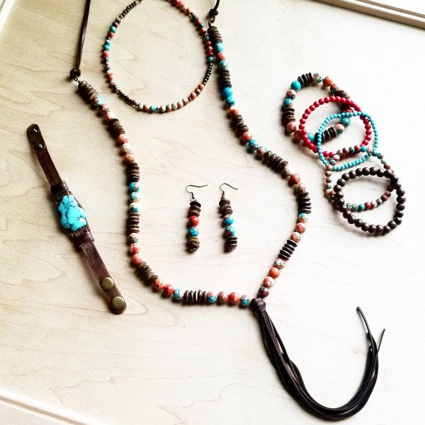 Multi Colored Turquoise Necklace with Wood - lolaluxeshop