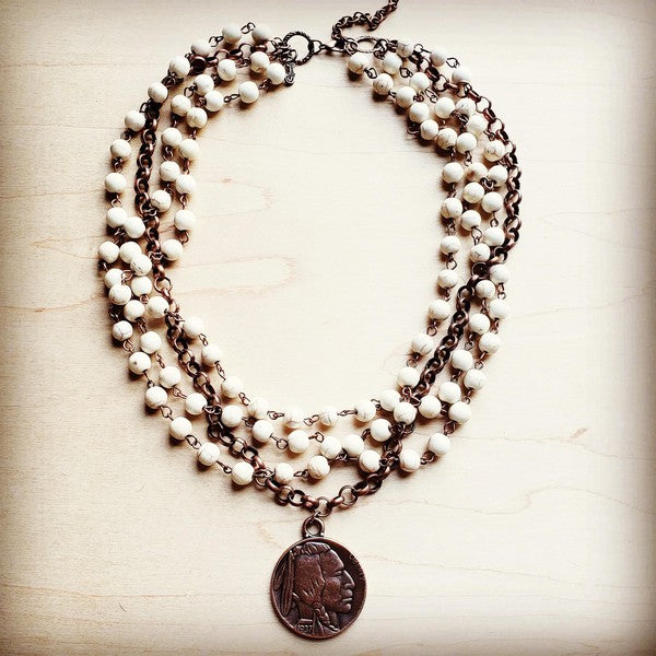 White Turquoise And  Necklace with Copper Coin - lolaluxeshop