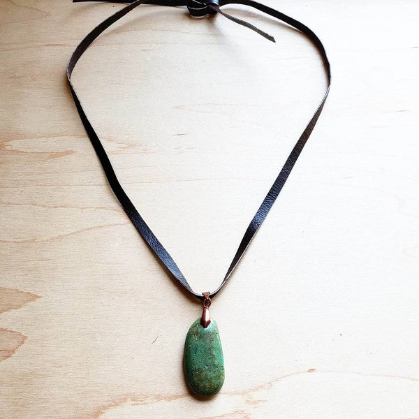 Leather Necklace with Turquoise Pendant-Brown - lolaluxeshop