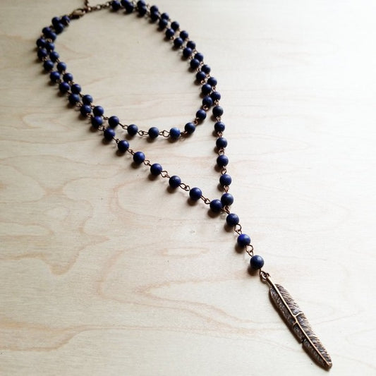 Double Strand Blue Lapis with Copper Feather - lolaluxeshop