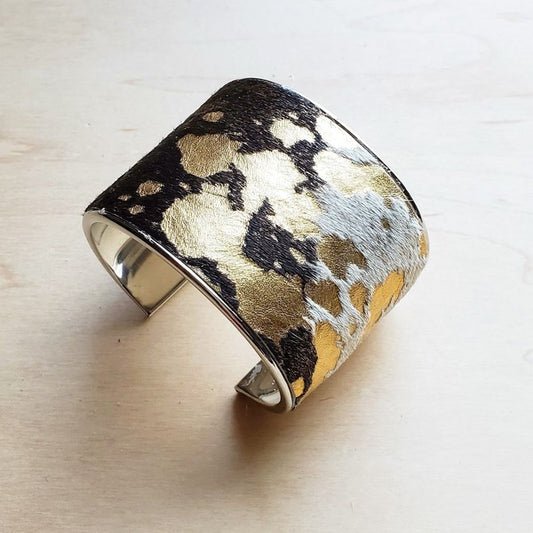 Hair-on-Hide Mixed Metallic Cuff Bangle Bracelet - lolaluxeshop