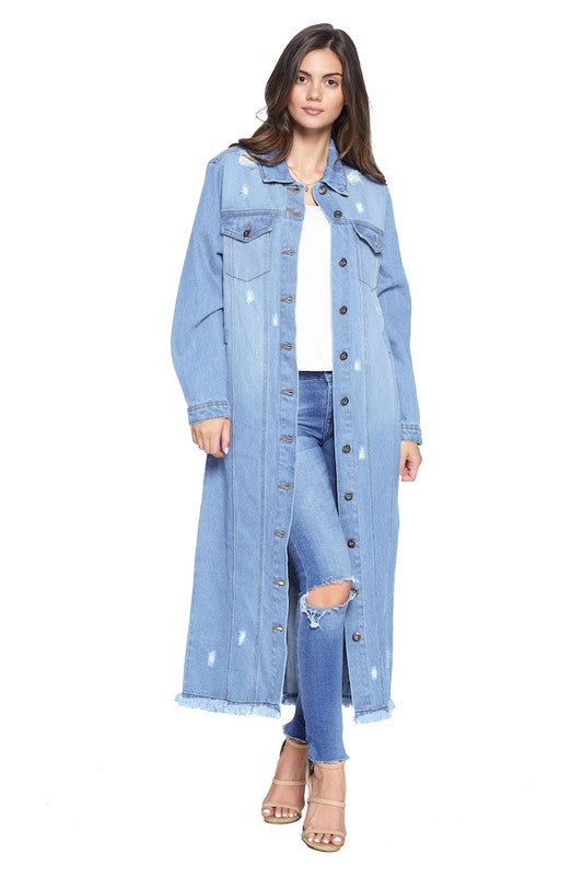 DENIM LONG JACKETS DISTRESSED WASHED - lolaluxeshop