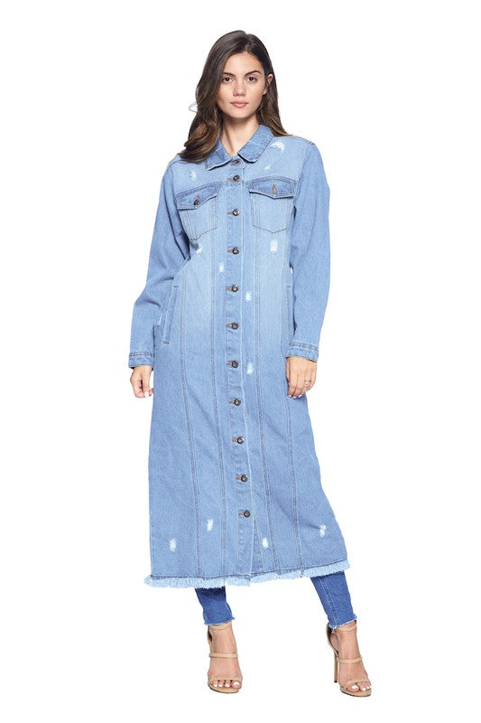 DENIM LONG JACKETS DISTRESSED WASHED - lolaluxeshop