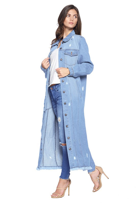 DENIM LONG JACKETS DISTRESSED WASHED - lolaluxeshop