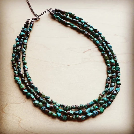 Triple Strand Turquoise & Wood Collar Necklace - lolaluxeshop