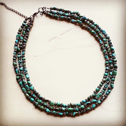 Triple Strand Turquoise & Copper Collar Necklace - lolaluxeshop