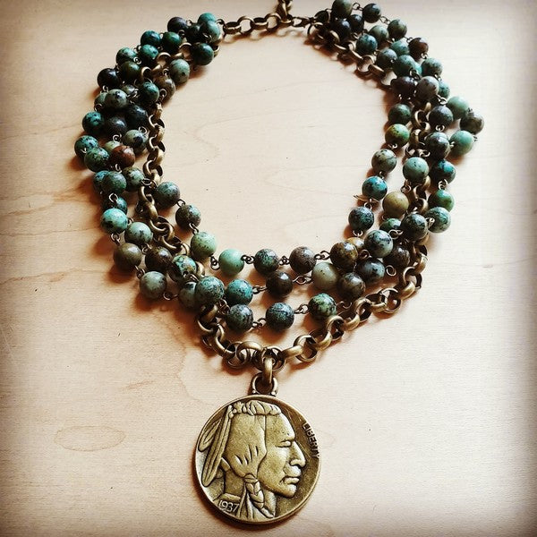 African turquoise collar lenght necklace with coin - lolaluxeshop