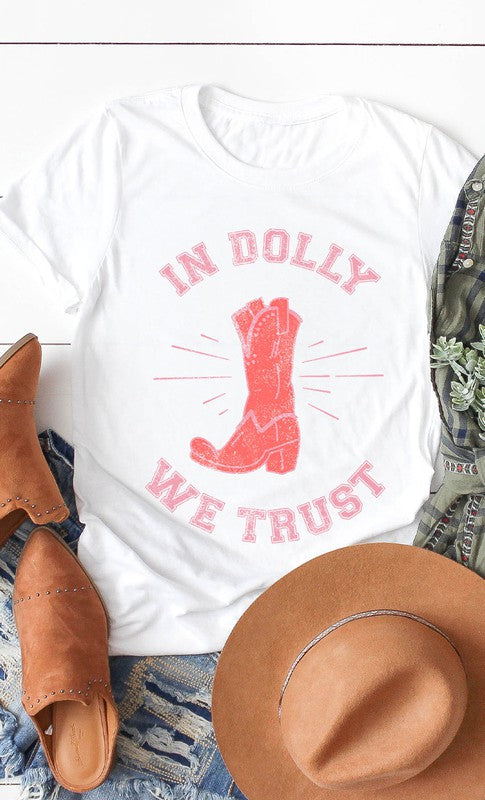 Retro In Dolly We Trust Boot Graphic Tee PLUS - lolaluxeshop