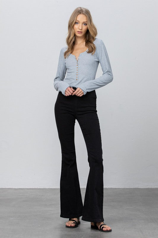 MID-RISE BANDED WIDER FLARE JEANS - lolaluxeshop