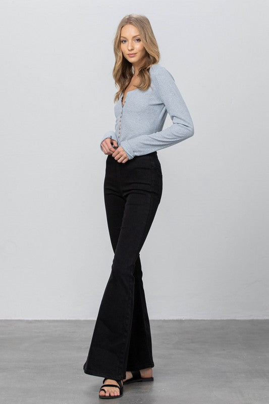 MID-RISE BANDED WIDER FLARE JEANS - lolaluxeshop