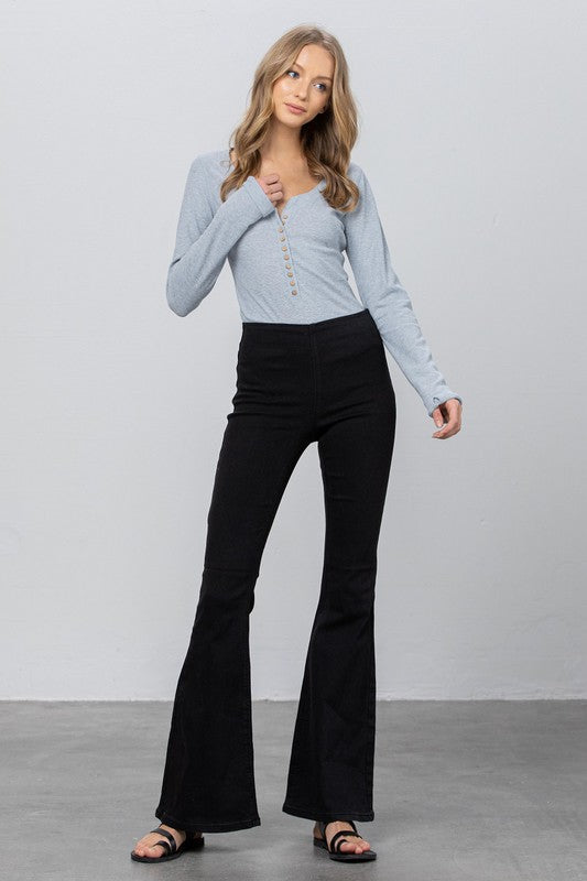 MID-RISE BANDED WIDER FLARE JEANS - lolaluxeshop