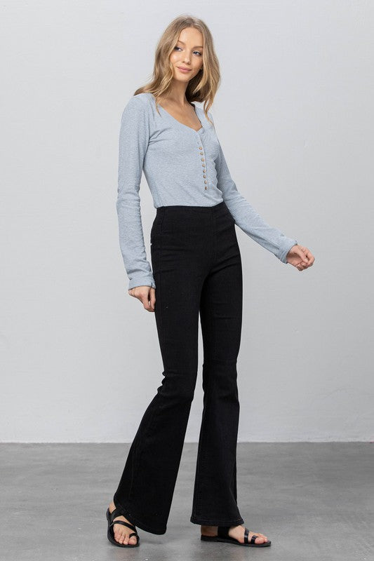 MID-RISE BANDED WIDER FLARE JEANS - lolaluxeshop