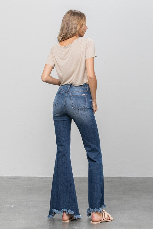 BUTTON DOWN WIDE FLARE JEANS - lolaluxeshop