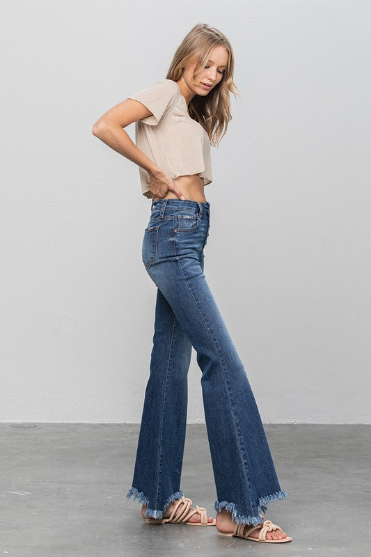 BUTTON DOWN WIDE FLARE JEANS - lolaluxeshop