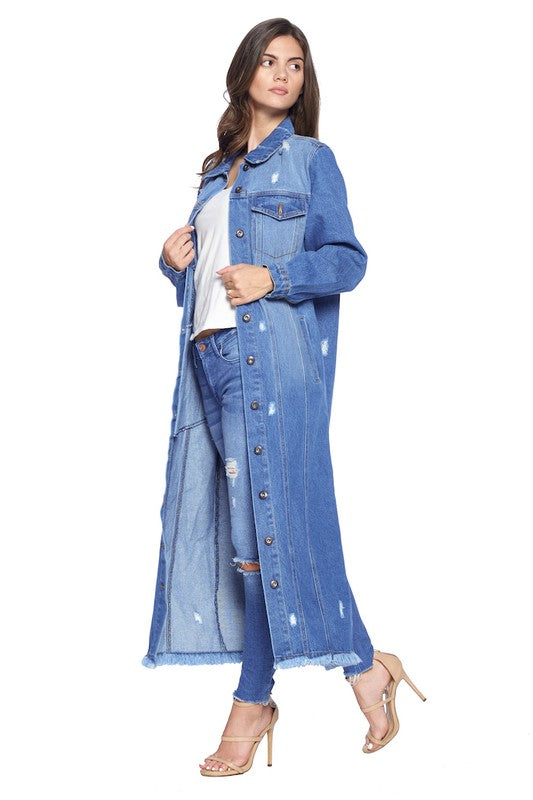 DENIM LONG JACKETS DISTRESSED WASHED - lolaluxeshop