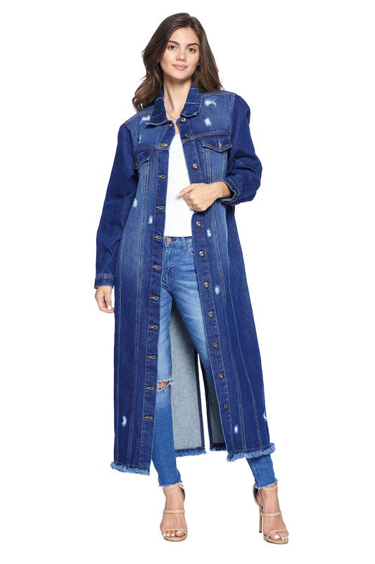 DENIM LONG JACKETS DISTRESSED WASHED - lolaluxeshop