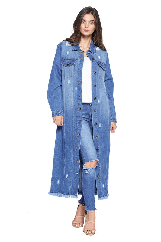 DENIM LONG JACKETS DISTRESSED WASHED - lolaluxeshop