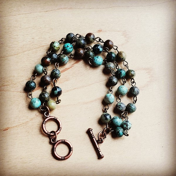 African Turquoise Triple Strand Bracelet - lolaluxeshop