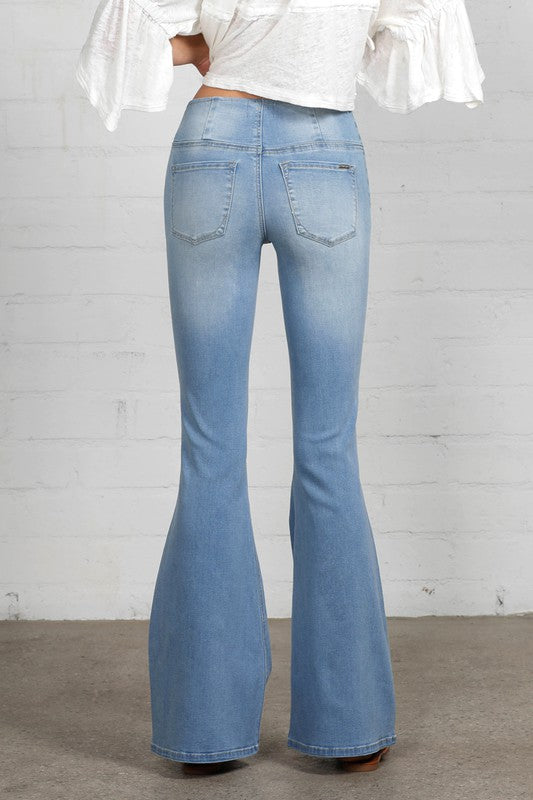 MID-RISE BANDED WIDER FLARE JEANS - lolaluxeshop