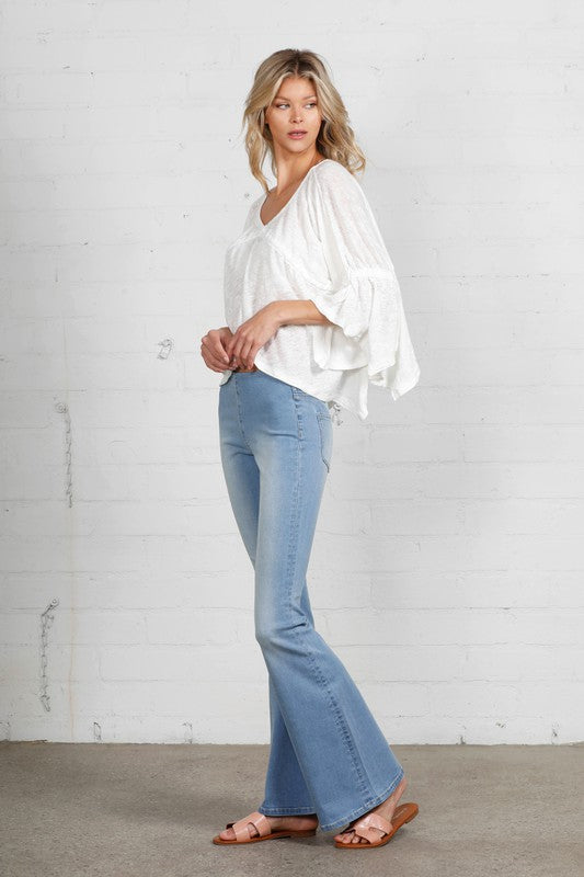 MID-RISE BANDED WIDER FLARE JEANS - lolaluxeshop