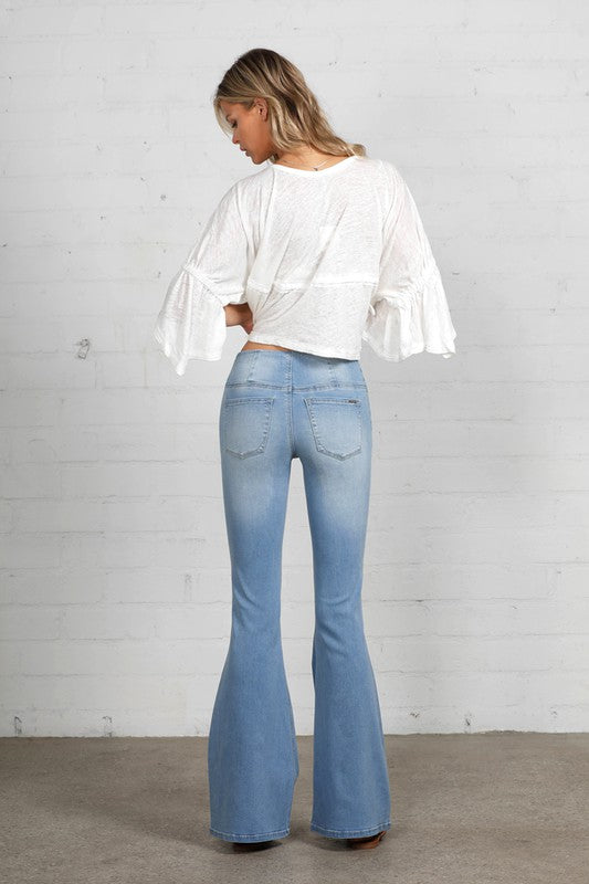 MID-RISE BANDED WIDER FLARE JEANS - lolaluxeshop