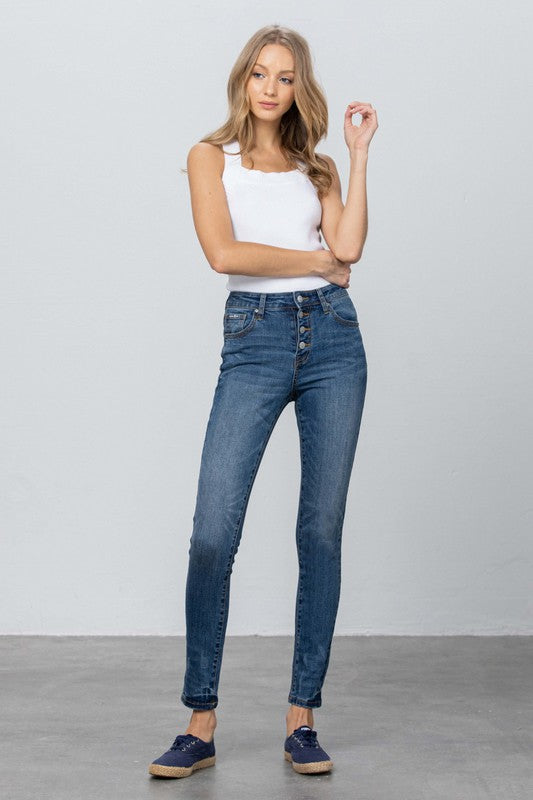 MID RISE BUTTON DOWN SKINNY - lolaluxeshop