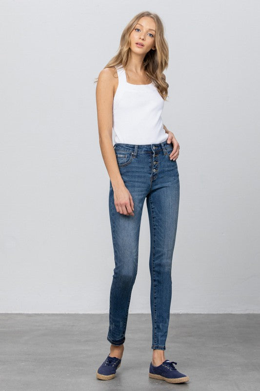 MID RISE BUTTON DOWN SKINNY - lolaluxeshop