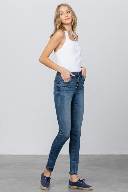 MID RISE BUTTON DOWN SKINNY - lolaluxeshop