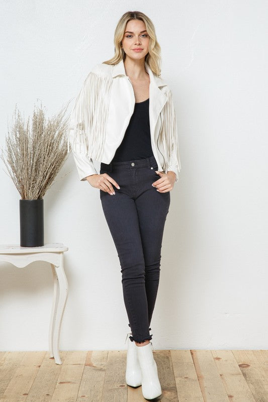 Faux Leather Moto Fringe Jacket - lolaluxeshop