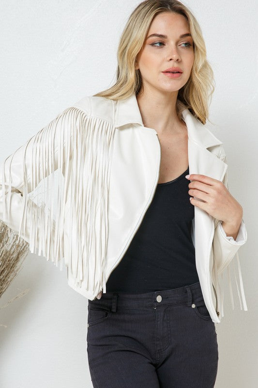 Faux Leather Moto Fringe Jacket - lolaluxeshop