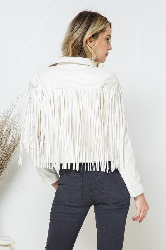 Faux Leather Moto Fringe Jacket - lolaluxeshop