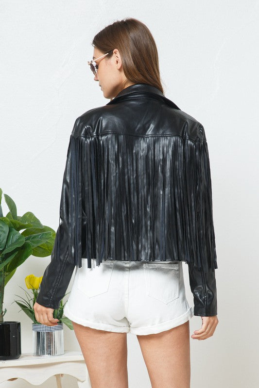 Faux Leather Moto Fringe Jacket - lolaluxeshop