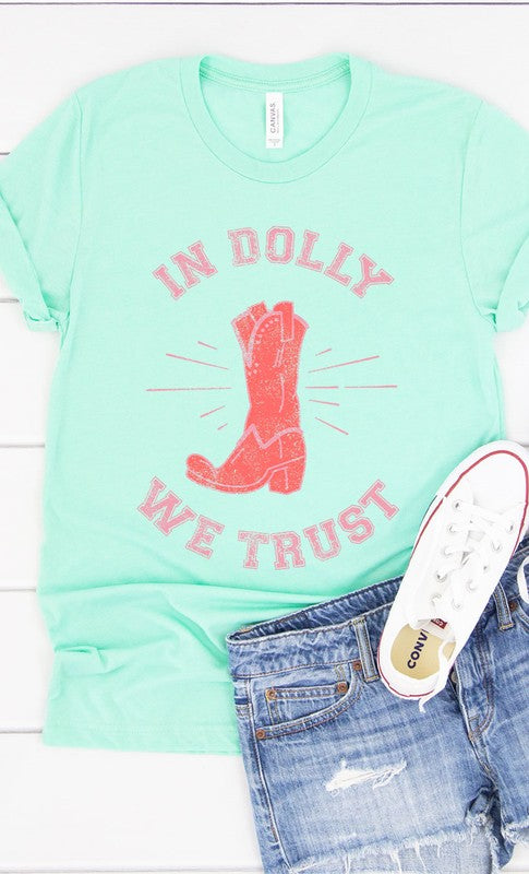 Retro In Dolly We Trust Boot Graphic Tee PLUS - lolaluxeshop