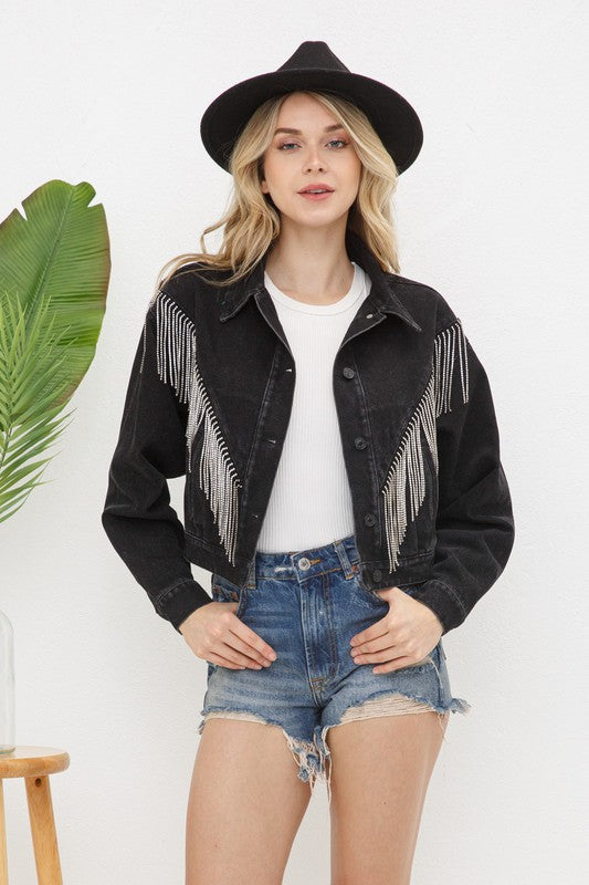 Denim Chevron Fringe Jacket - lolaluxeshop