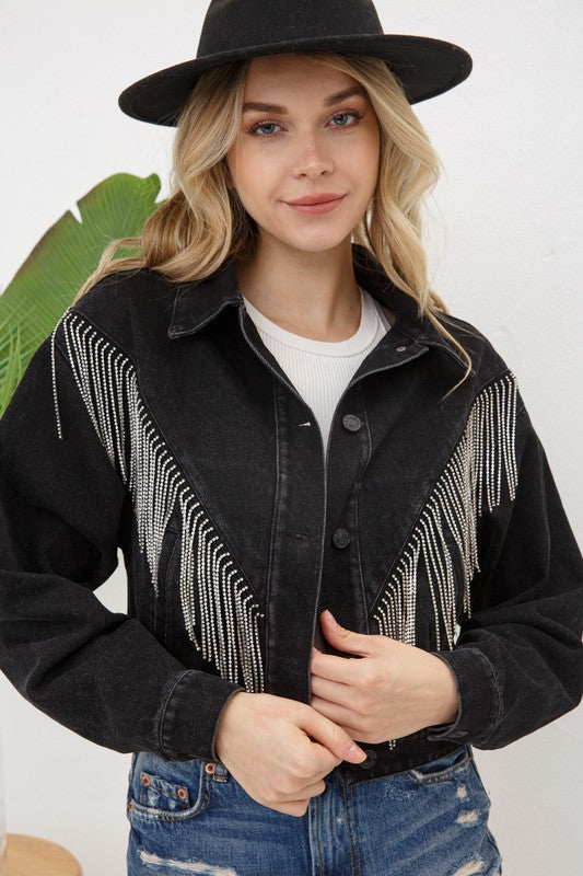 Denim Chevron Fringe Jacket - lolaluxeshop