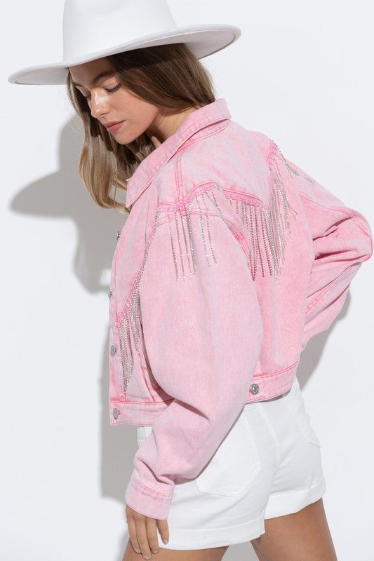 Denim Chevron Fringe Jacket - lolaluxeshop