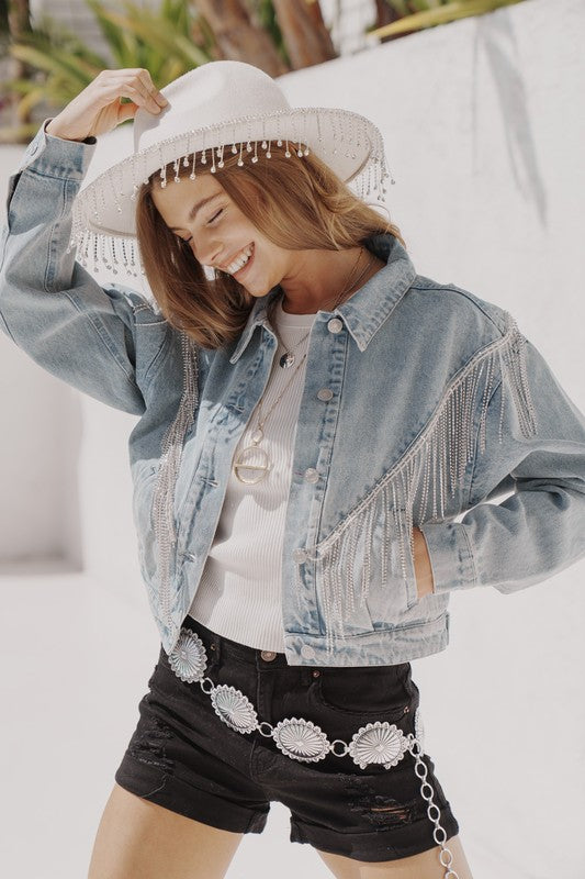 Denim Chevron Fringe Jacket - lolaluxeshop