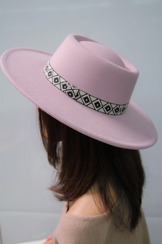 FLAT TOP FELT FEDORA WITH BOHO BAND - lolaluxeshop