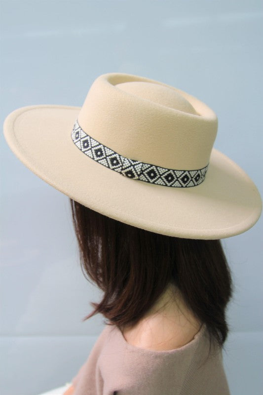 FLAT TOP FELT FEDORA WITH BOHO BAND - lolaluxeshop