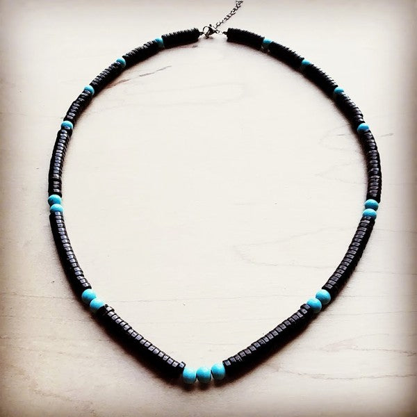 Blue Turquoise and Wood Collar Necklace - lolaluxeshop