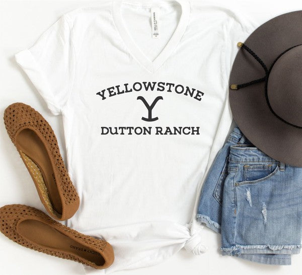 Yellowstone Dutton Ranch V Neck Tee - lolaluxeshop