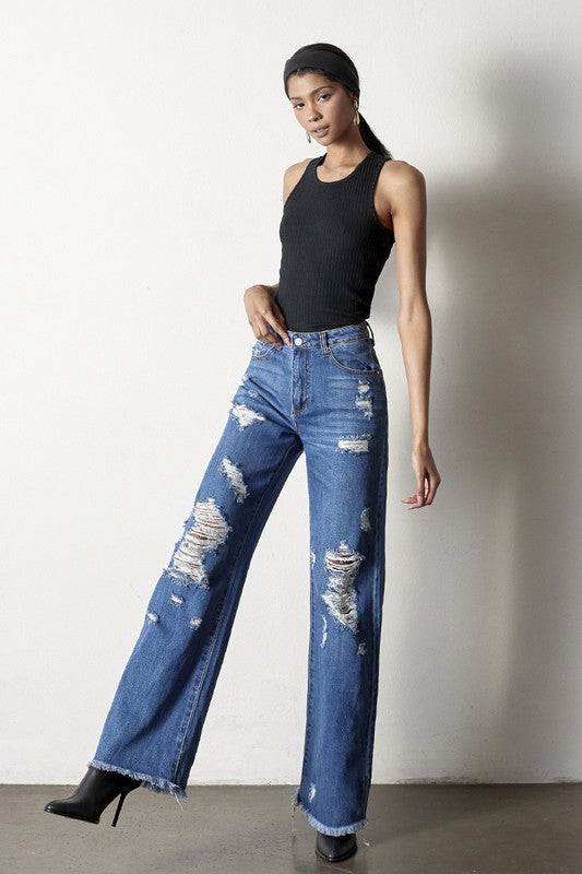 DISTRESSED DAD JEANS - lolaluxeshop